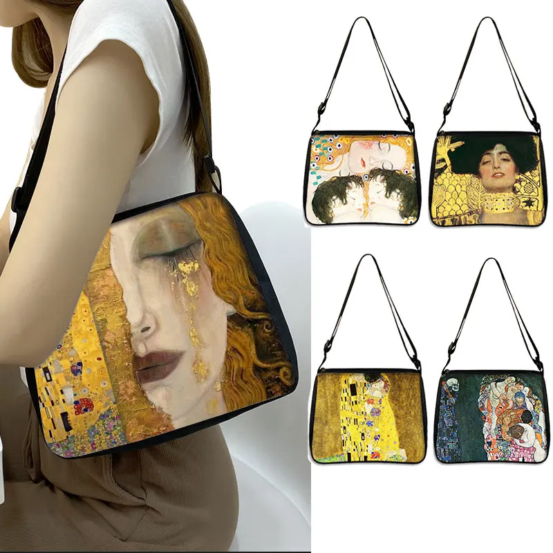 Gustav Klimt Oil Painting Shoulder Bag Kiss Tear La Virgen Clutch Women Casual Handbag Girl Messenger Bag Canvas Crossbody Bags