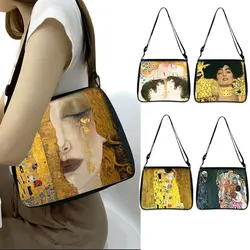 Gustav Klimt-Bolso de hombro con pintura al óleo para mujer, bandolera de lona con estampado de Kiss Tear La Virgen, informal