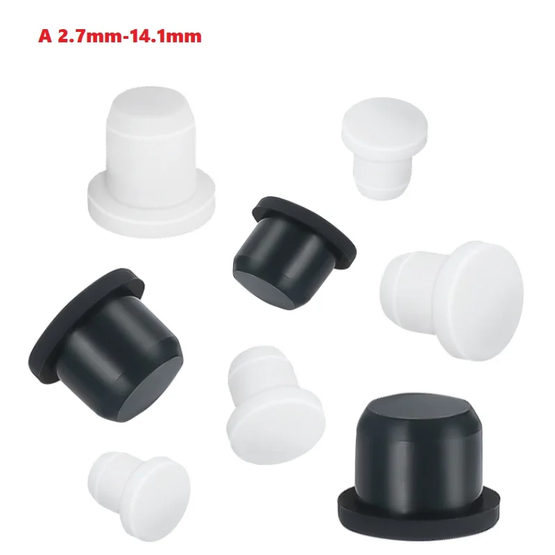 Silicone Rubber Hole Plugs Solid T Type High Temperature Seal Stopper Dustproof Plug 2.7mm-14.1mm Black/White