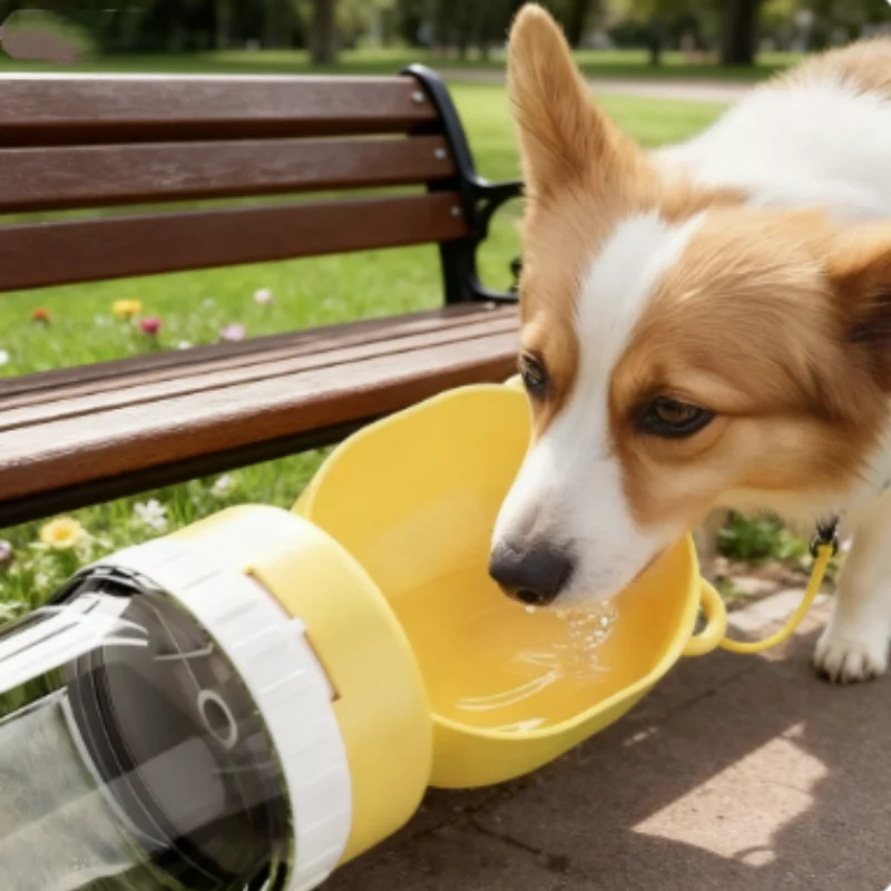 2-in-1 Leakproof Pet Bottle: 400ml Water + 180ml Food | On-the-Go Dog/Cat Travel Bowl for Hiking/Camping | Compact Dual Storage