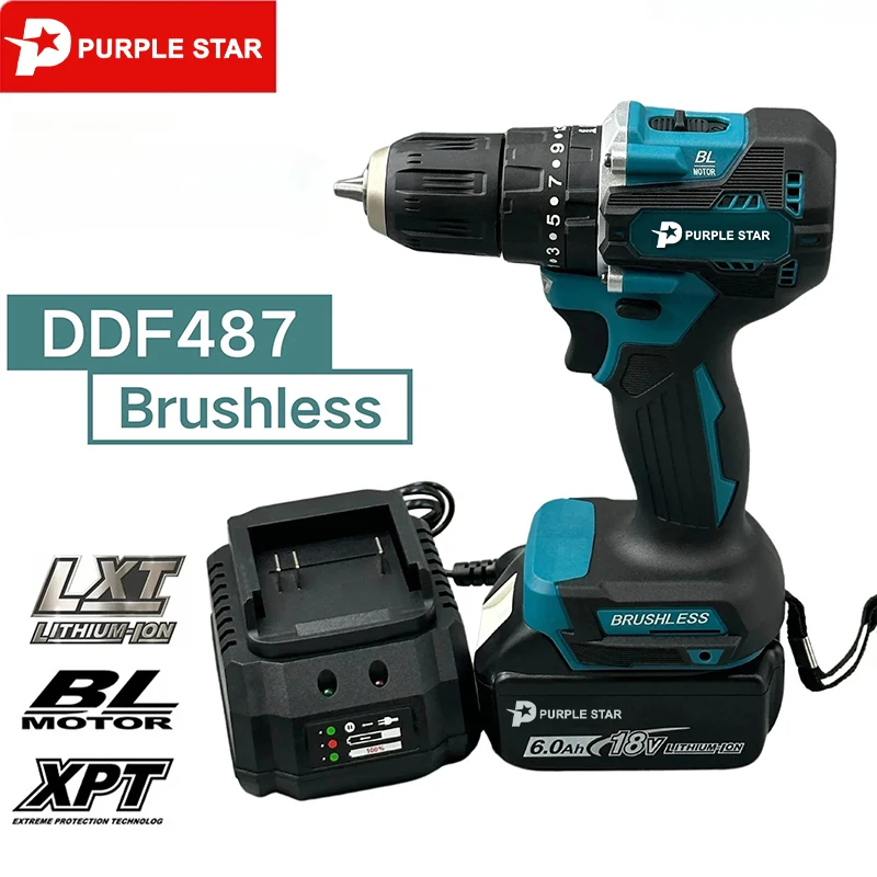 DDF487 Driver Drill For Makita 18V Brushless Motor Compact Big Torque Lithium Battery Electric Screwdriver Cordless Power Tool