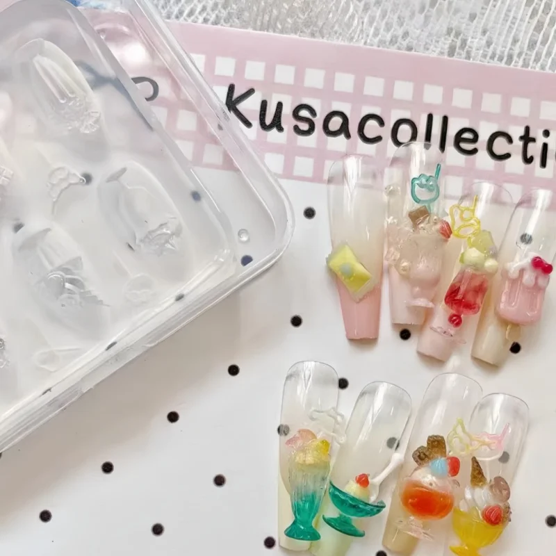 1 Pc Original Silicone Nail Mold Cute Summer Dream Juice Cup Straw Milk Tea Cream DIY Drink Cup 3D Emplate Nail Mold