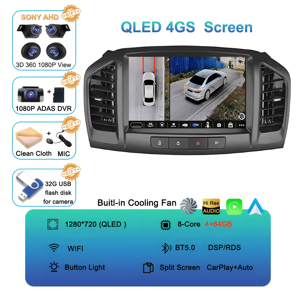 Android 16 Carplay Auto Voor Buick Regal 2009-2013 Opel Insignia 2008-2012 Multimedia Auto Radio Speler WIFi + 4G Geen 2din DVD Stereo