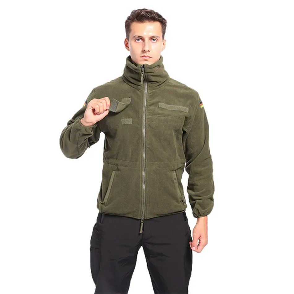 Men Stand Collar Armygreen Military Thermal Clothing Outdoor Camping Hiking Fishing Running Sports Tactical Winter Fleece Jacket