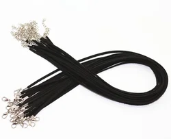 50pcs/lot Adjustable Black Color Faux Suede Leather Necklace Cord With Lobster Clasp 3mm 18inch