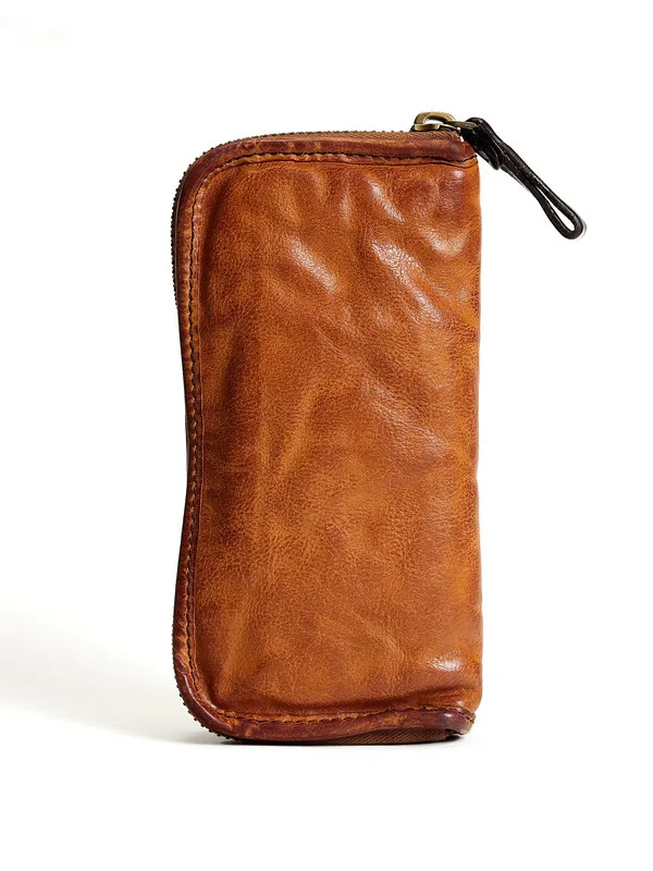 casual first layer cowhide men's women's long phone wallet vintage genuine leather large capacity ID multi-card coin purse