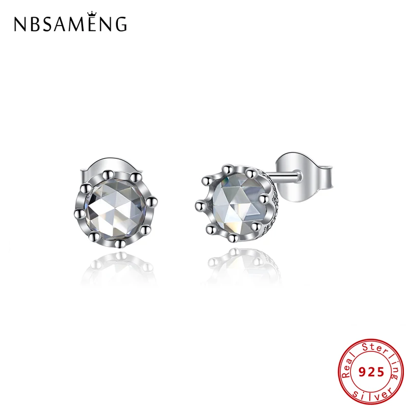 

Original 100% 925 Sterling Silver Stud Earrings Crystal Crown Piercing Earings for Women Fine Jewelry Love Gift