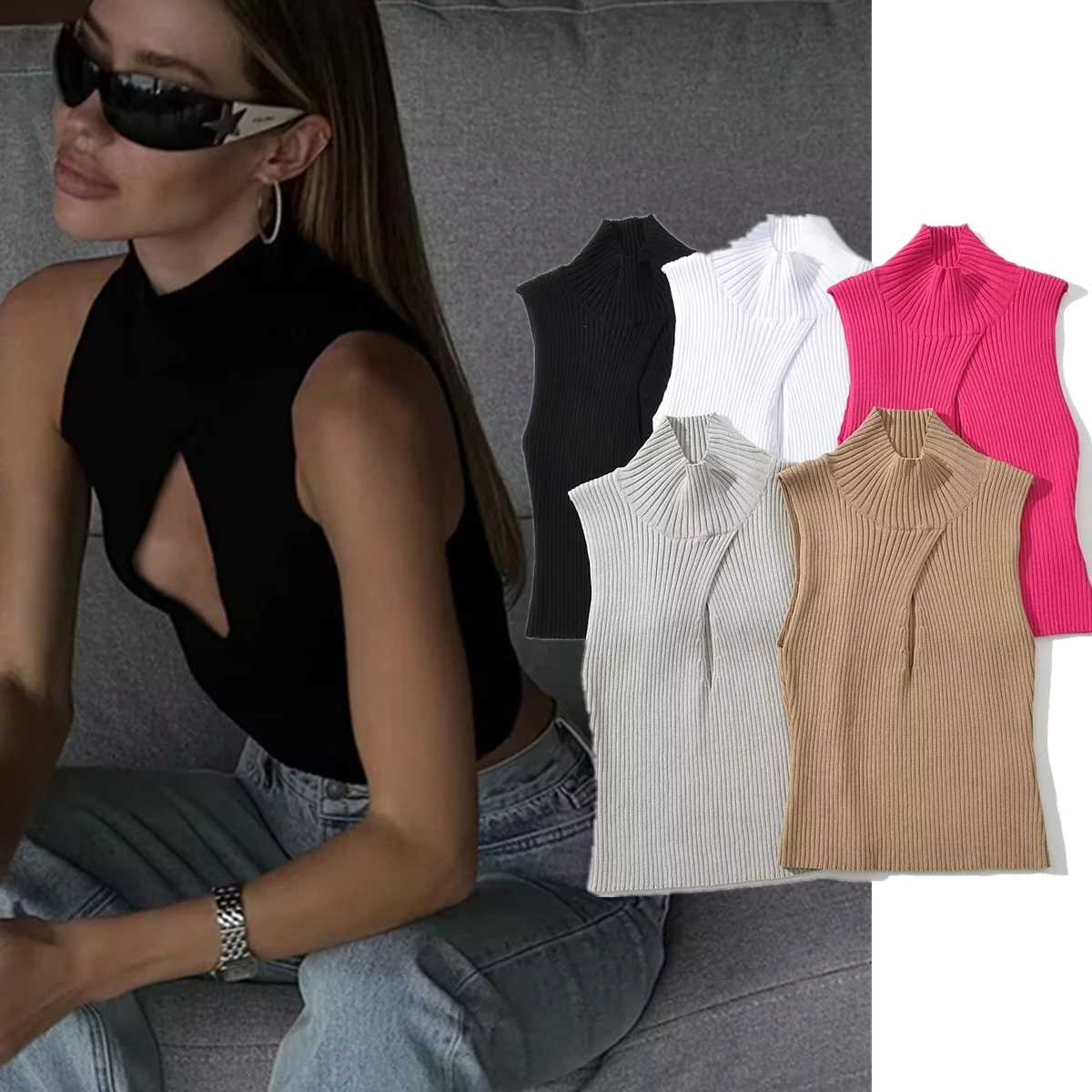 

Withered Tops Tshirts Women Summer Tank Fashion Blogger High Street Sexy Hollow Out Knitted Slim Fit T-shirt Women