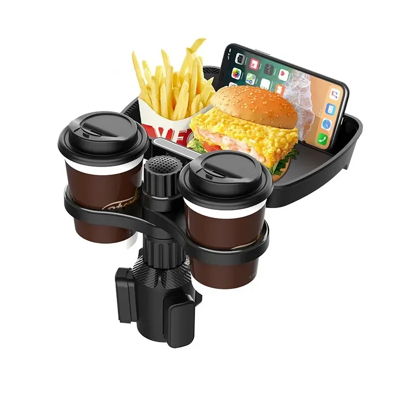 

Adjustable Dual Cup Holder Expander for 360°Rotating Car Seat Cup Multifunctional Holder Snack Tray Drink Holder