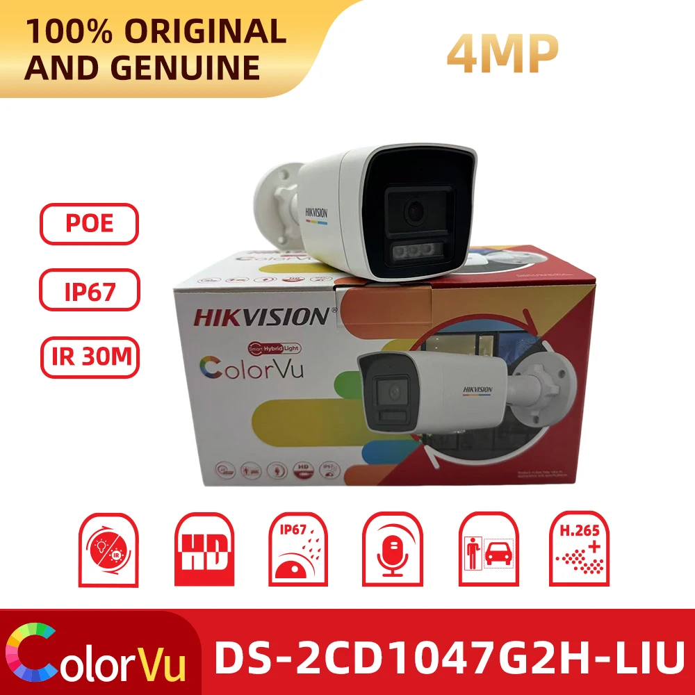 Hikvision DS‑2CD1047G2H‑LIUF 4MP ColorVu IP Bullet Camera Smart Hybrid Light Human Vehicle Detect Built‑in Mic PoE IP67 Outdoor