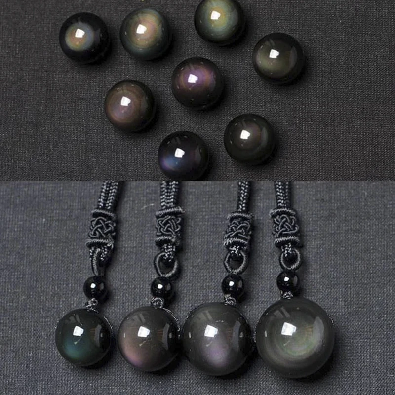 Natural Stone Rainbow Eye Obsidian Ball Pendant Single Bead Necklace Quartz Reiki Healing Lucky Guardian Charm Couple Jewelry view 5