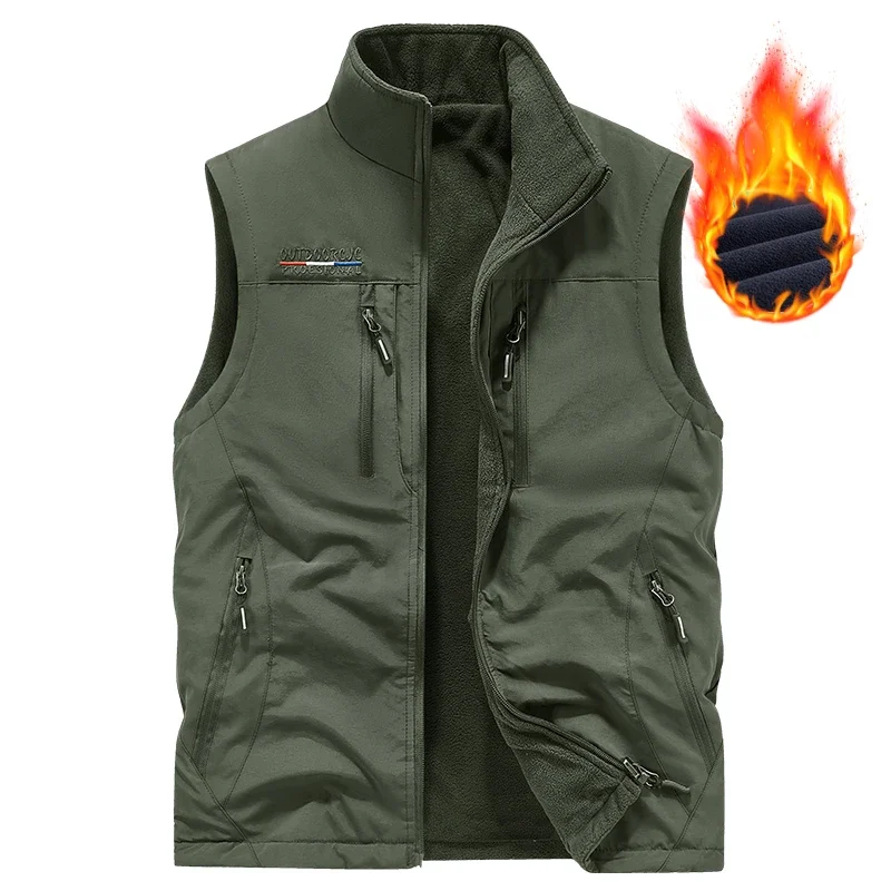 Autumn and Winter Men's Outdoor Leisure Fishing with Fleece Warm Fashion Vest Sports Leisure Windproof and Cold Proof Warm Vest