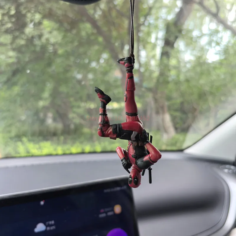 Cartoon Deadpool Car Rearview Mirror Pendant Read A Book Suck It Car Pendant Interior Accessories Figure Mini Model Toys Action