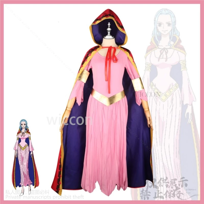 Anime Nefertari D. Vivi Miss Cosplay Costume Wig Roleplay Pink Dress Cloak Cape Uniform Full Set Lolita Woman Sexy Halloween Cos