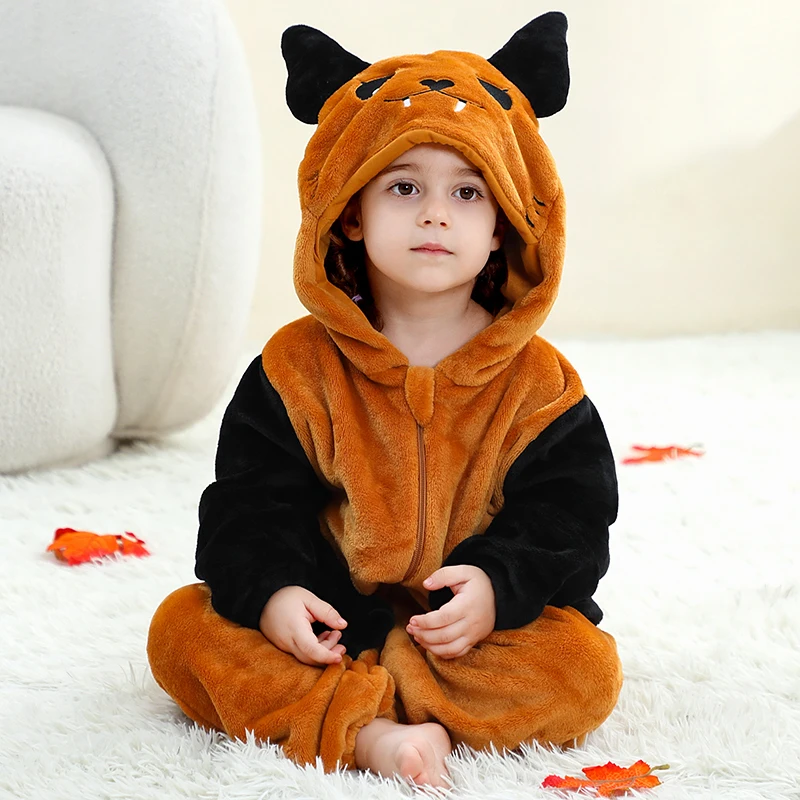

Halloween Bat Bodysuit Baby Romper Flannel Hooded Warm Onesie Pajamas Toddler Outfits Pajamas Carnival Animal Cosplay Costume