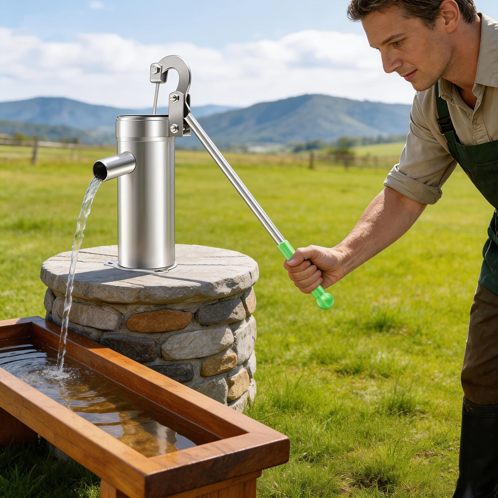 Manuelle Wasserstrahlpumpe aus Edelstahl, Saugpumpe für Hausbrunnen, Handbetriebene Saugpumpe für Grundwasser im Haus, Garten und Hof – Detail 9
