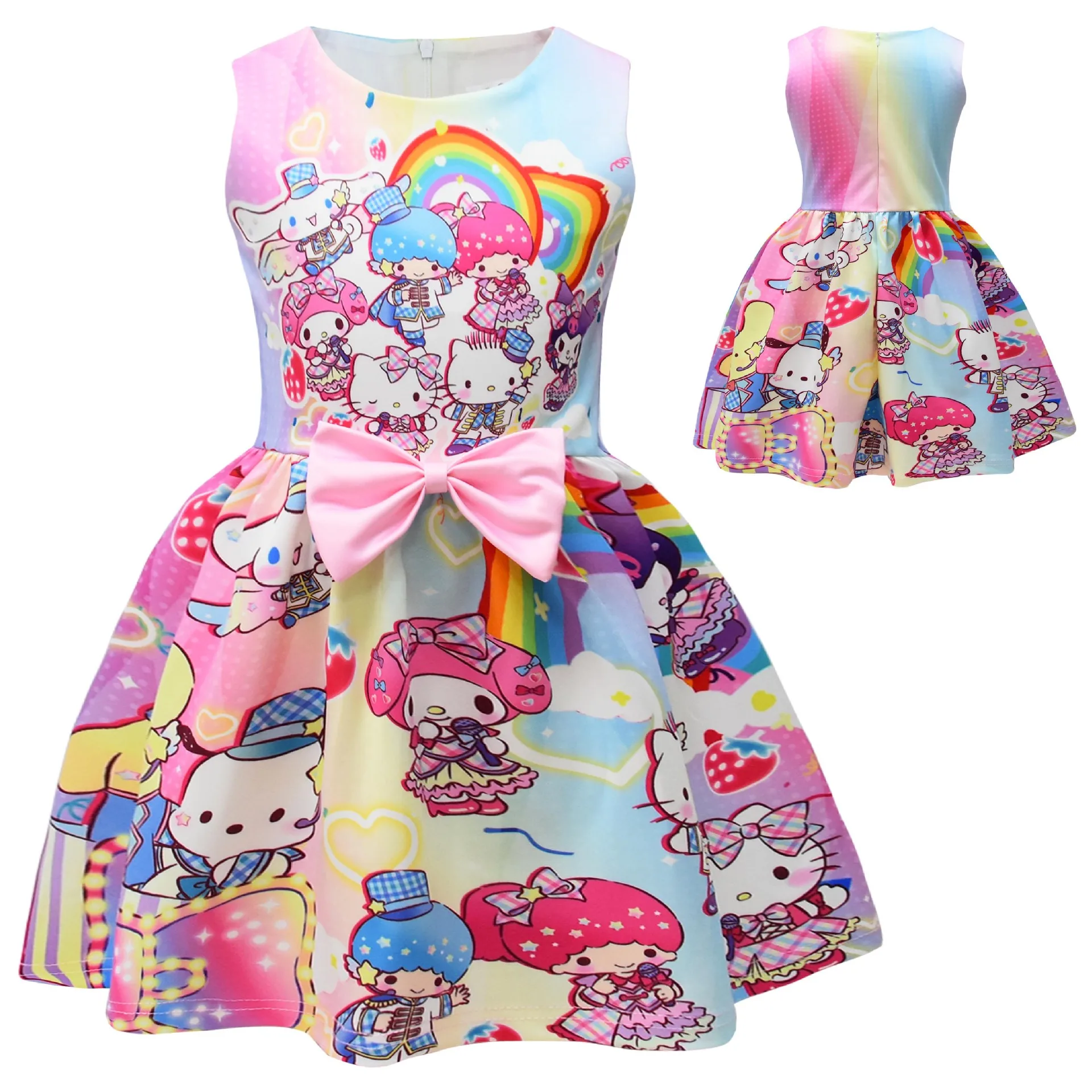 Hello Kittys Cinnamorolls Summer Dress for Kid\'s Casual Clothes 3D Rainbow Cute Baby Girls Princess Dress Party Dresses