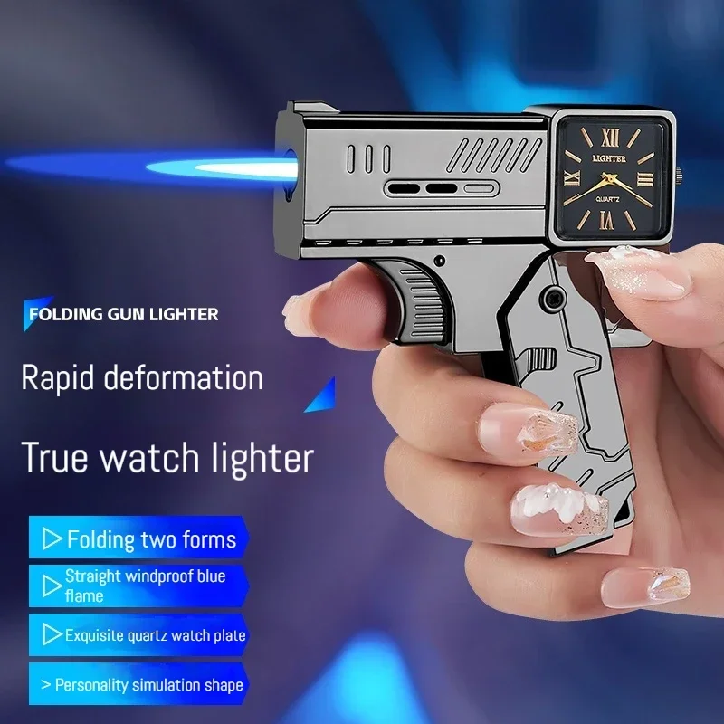 Cool Lighter Folding Watch Spray Gun Lighter Butane Torch Windproof Jet Blue Fire Metal Lighter Smoking Accessories Unique Gift