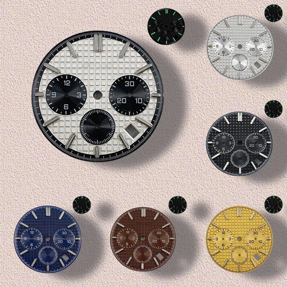 

31.8mm S Logo Panda Three Eyes Dial Fit VK63 Movement Green Luminous High-Quality Dial Watch Modification Accessories