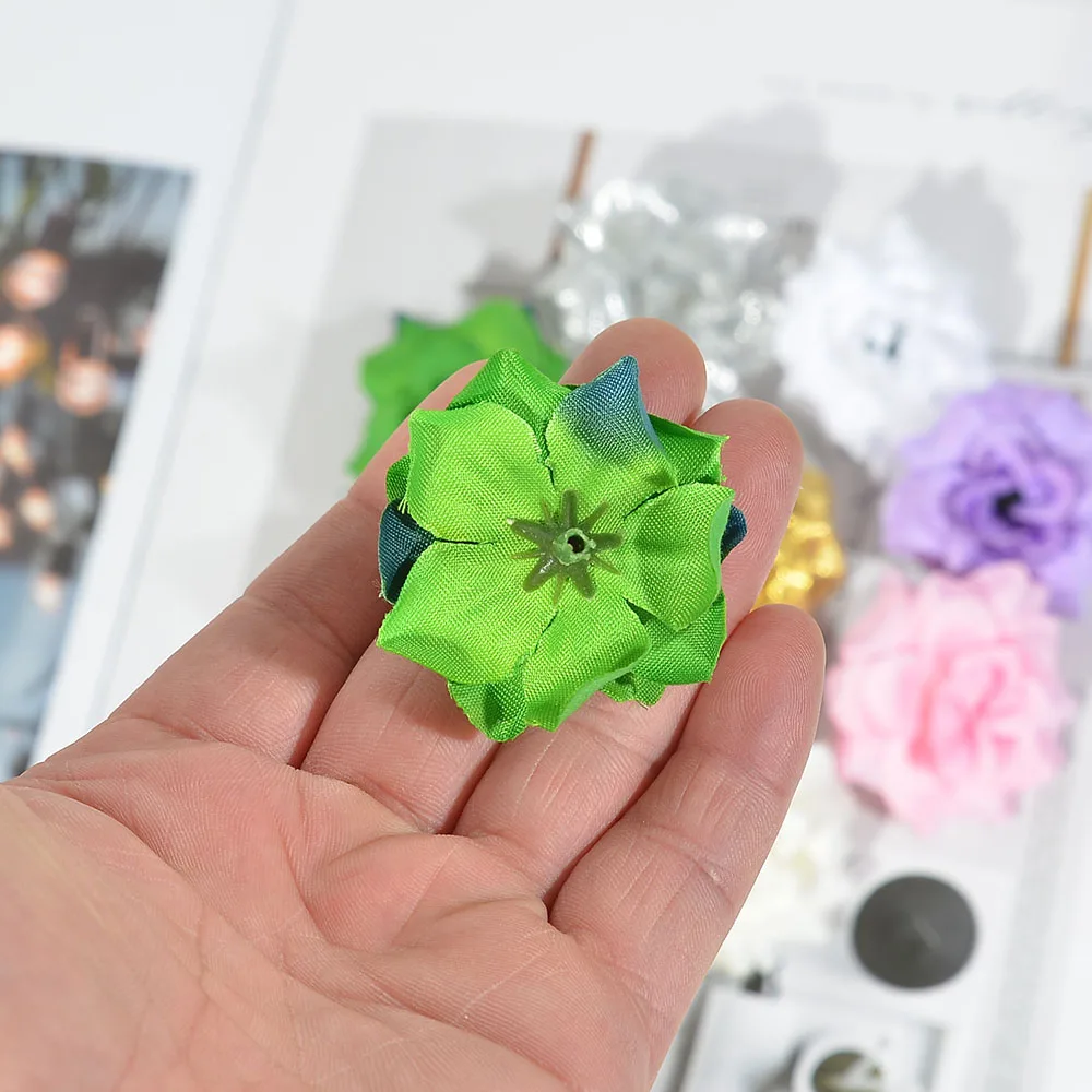 50 pz 4.5cm oro fatto a mano Mini seta artificiale fiori di rosa teste fai da te Scrapbooking ghirlanda fiore finto per matrimonio decorativo