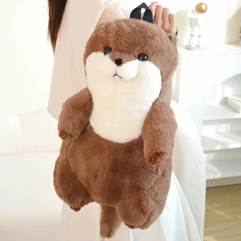 50cm Fluffy Simulation Otter Backpack Plush Toys Soft Stuffed Cartoon Doll Lutra Animal Toy Creative Gift for Daughter&Son