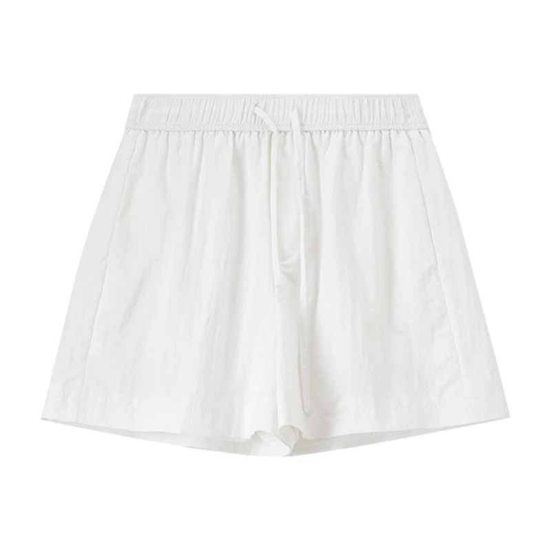 SENTUBILA White Shorts Womens 2025 Summer Casual Drawstring Waist Straight Commute Sun Protection Non Pilling Shorts 151K87925