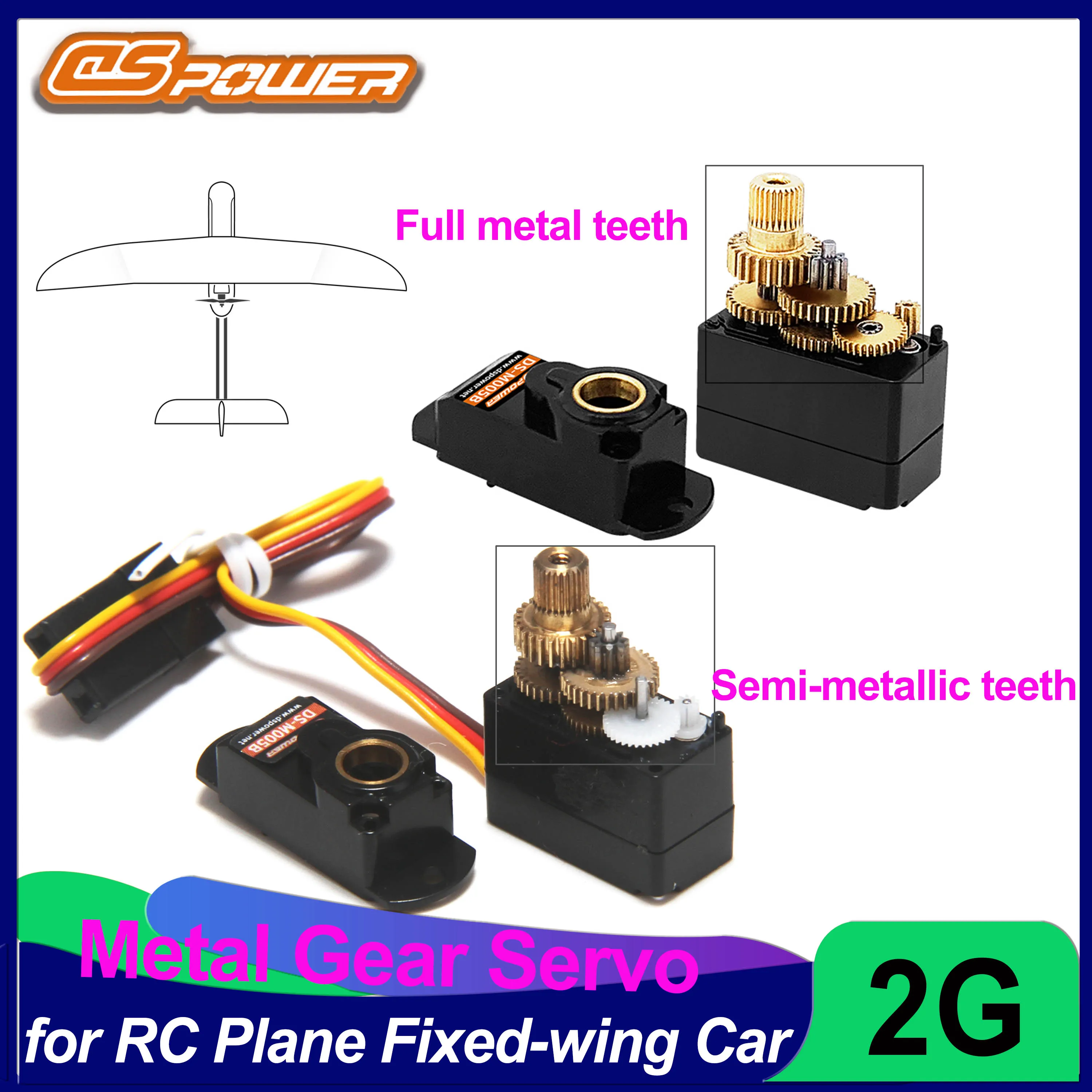 DSPOWER 2G Metal Gear Mini Digital Servo JR 3 Cable for RC Micro Car Plane Fixed-wing Helicopter Airplane Boat Duct Robot Toy