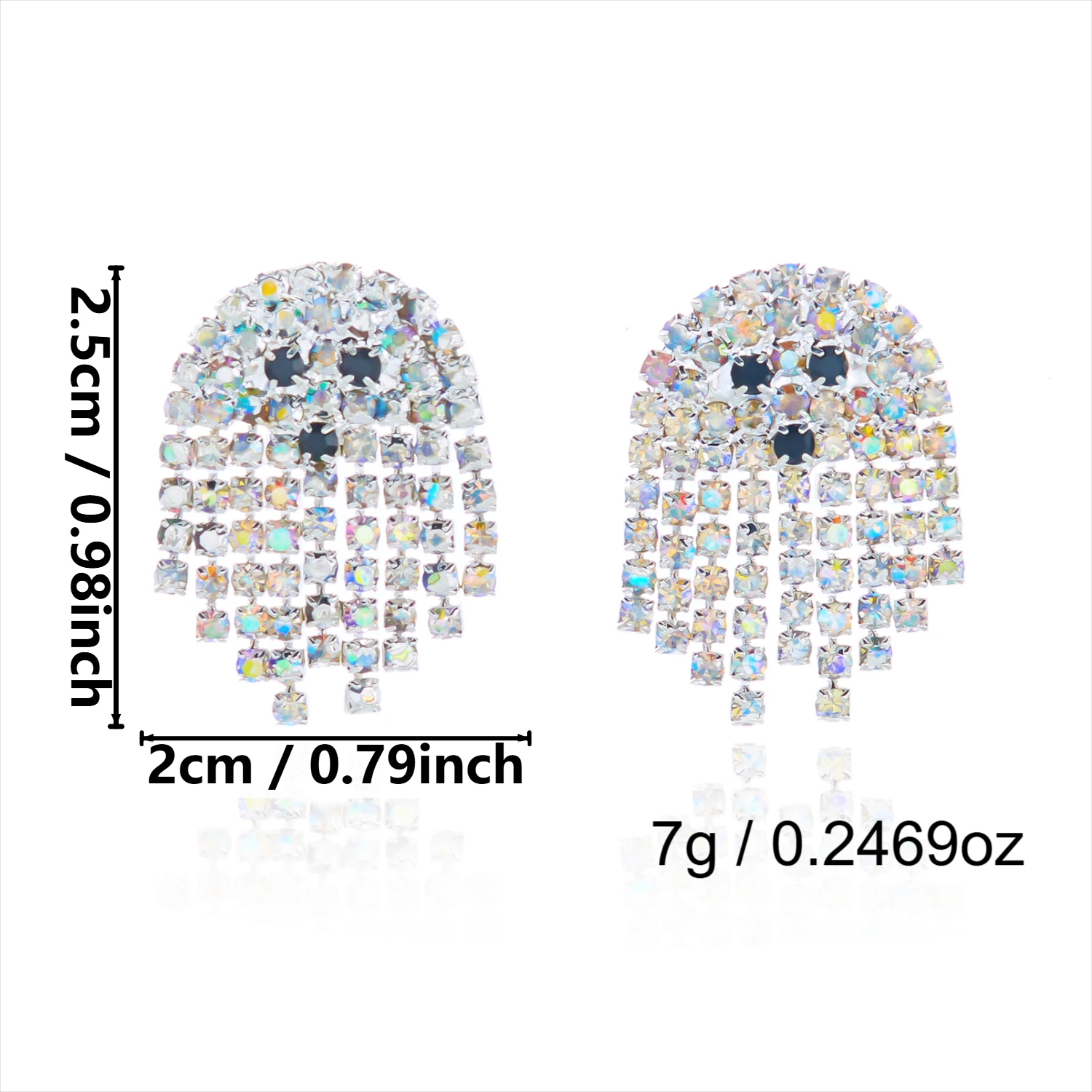 Funkelnde Halloween-Strass-Geister-Ohrstecker, Kristall-Quasten-Ohrringe für Damen, Kostüm-Party, Feiertags-Schmuck, Geschenk – Detail 7