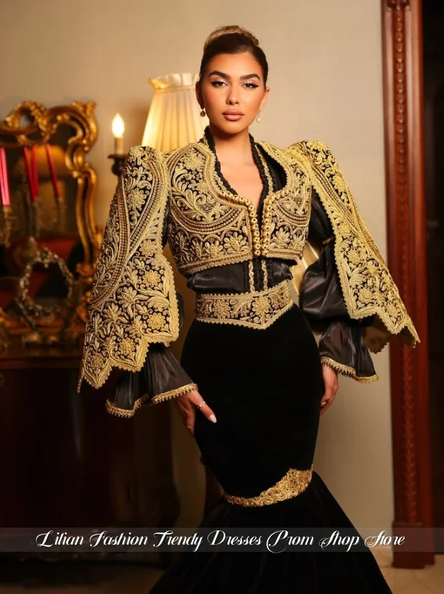 Customized Gorgeous Algerian Wedding Dress Long Sleeved Ethnic Fishtail Gown Formal Evening Gown for Special Occasions