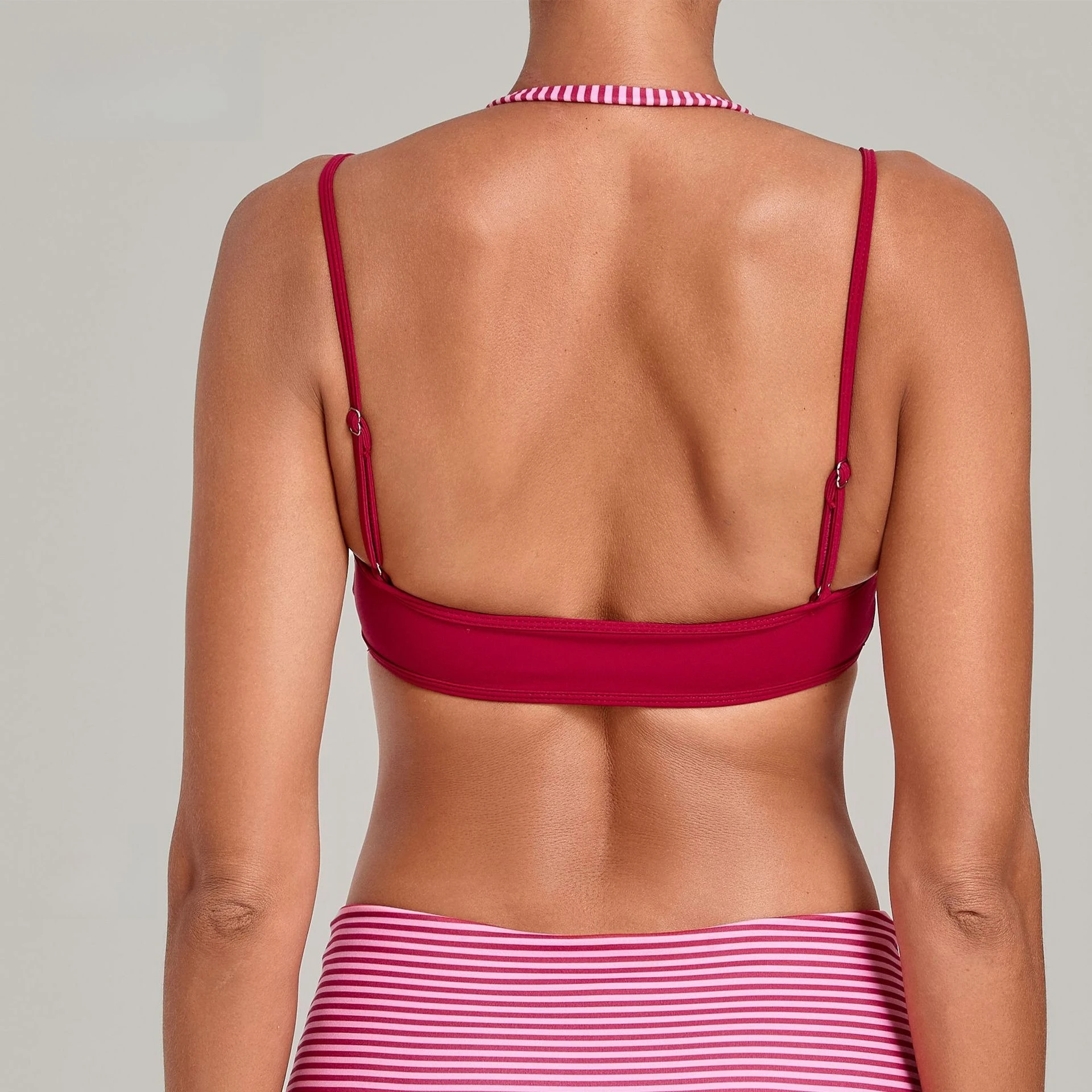 Fake Two-piece Retroprinting Yoga Bras Contrast Color Halter Adjustable Shoulder Strap Sports Bra Built-in Detachable Chest Pad
