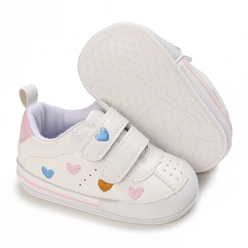 White Baby Shoes Girls Lovely Heart Embroidery Casual Sneakers Non-slip Infant Kids Christening