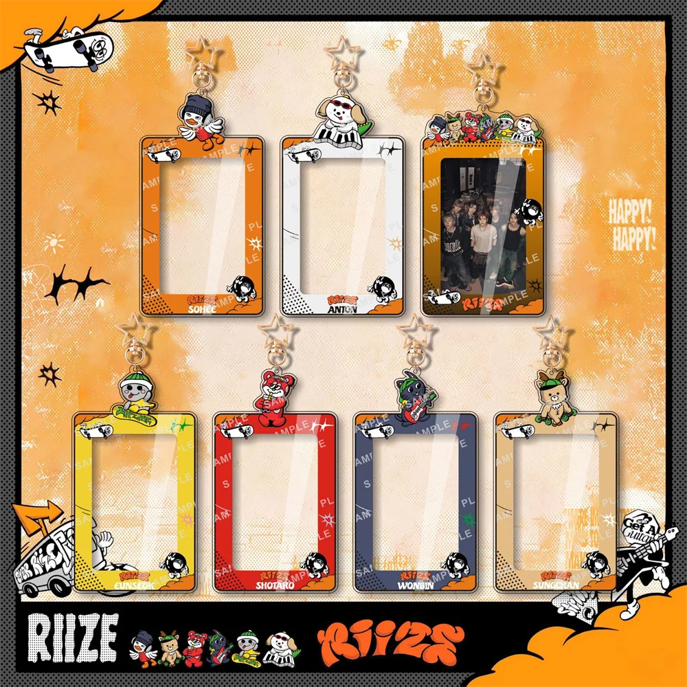 KPOP RIIZE INS Style Card Frame Keychain Cartoon Figure Printing Keyring Pendant High Quality Acrylic Bag Accessories Fans Gift