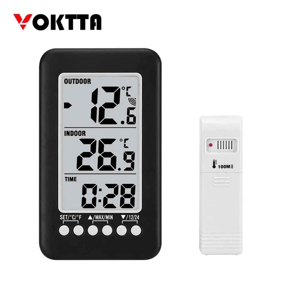 LCD Digital Thermometer Clock Wireless 0℃~50℃ Indoor/-30℃~70℃ Outdoor Temperature Detect Meter Clock With Transmitter ℃/℉