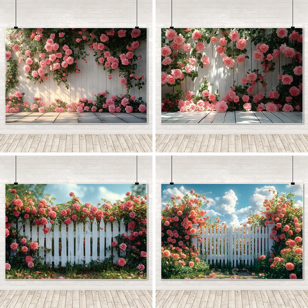 Flower Fence Spring Wedding Party Background Easter Mother's Day Child Adult Portrait Birthday Photography Backdrop Photo Booth