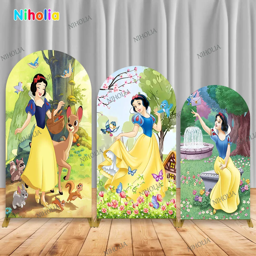 

Фон принцессы Белоснежки для девочек, вечеринка по случаю дня рождения, арочная крышка, фон для фотосъемки, украшение стены, детский душ, стенд