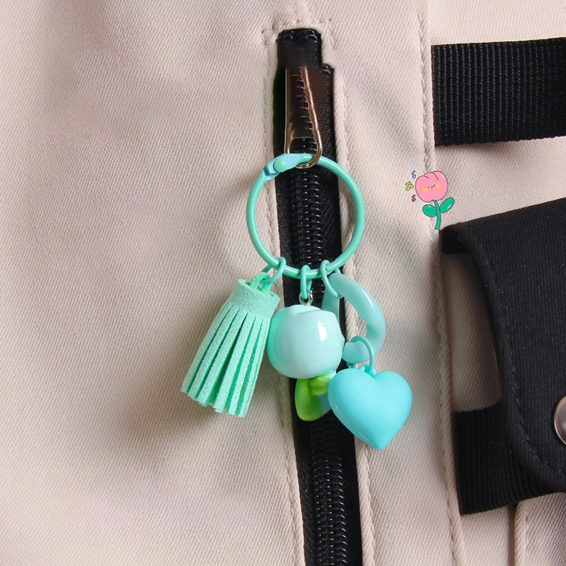 Fashion Tulip Flower Keychains Backpack Headphone Case Charm Pendant Car Ornament Accessories Creative Friendship Gifts