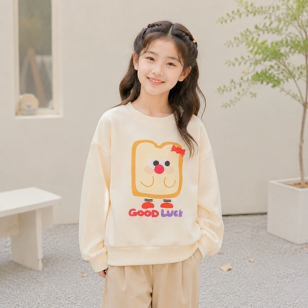 Kids Girls Sweatshirts Clothing Autumn Bread Print Casual Fashion Long Sleeve Loose Tops Children's Clothes Teen 8 10 12 14 Year