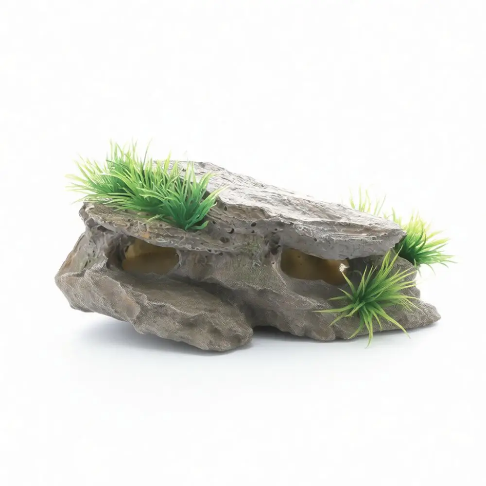 Simulation Resin Rock Cave Reptile Habitat Ornament Fish Tank Decor Basking Platform Shelter For Aquatic Turtle Lizard