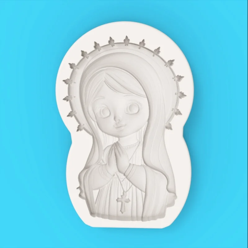 【Q Version Saint Statue Praying Saintess Silicone Baking Mold】 Halo Cross Shape Chocolate Candy Fondant Decoration Mold