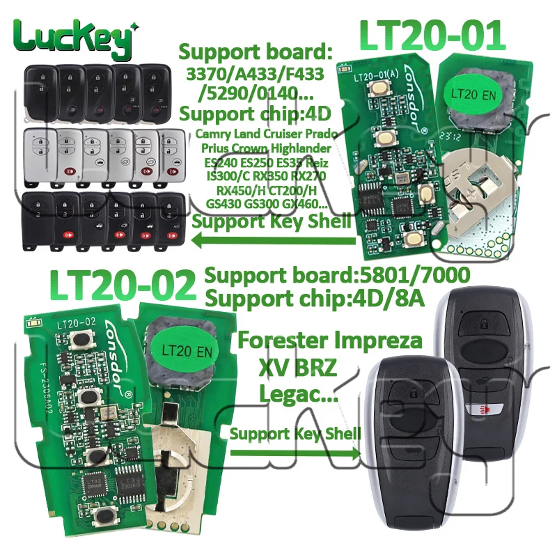 Lonsdor LT20 -01/02/03/04/05/06/07/08/10 Smart Key PCB Generate 4D 8A For Toyota Universal Circuit Board fit Lexus for Subaru