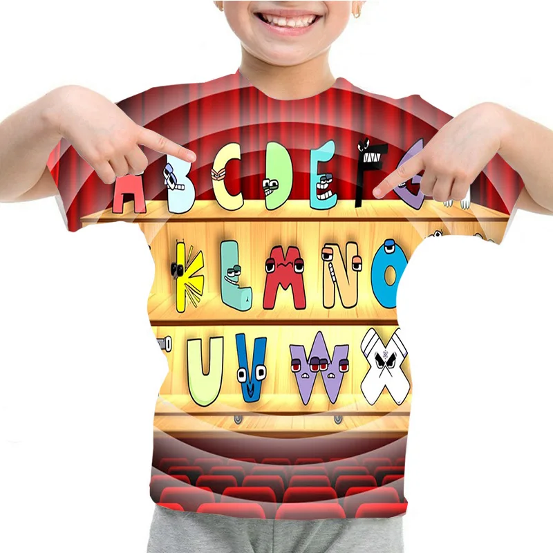 Kids Summer Casual Alphabet Lore Kindergarten Students 3D Print T-shirts Boys Girls Funny Lovely Print T-shirts Children Tops