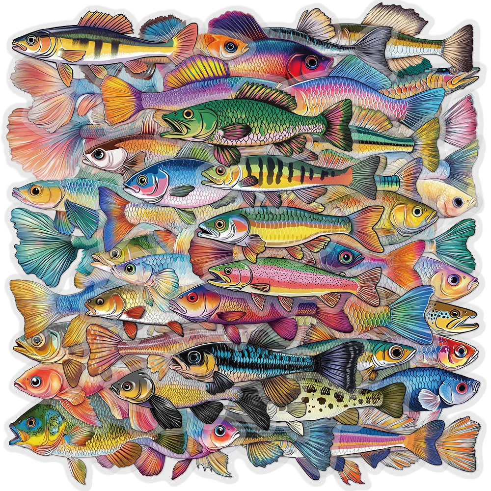 50Pcs Cartoon Fish Sticker Transparent PET Laptop Phone Case Decoration iPad Waterproof Sticker