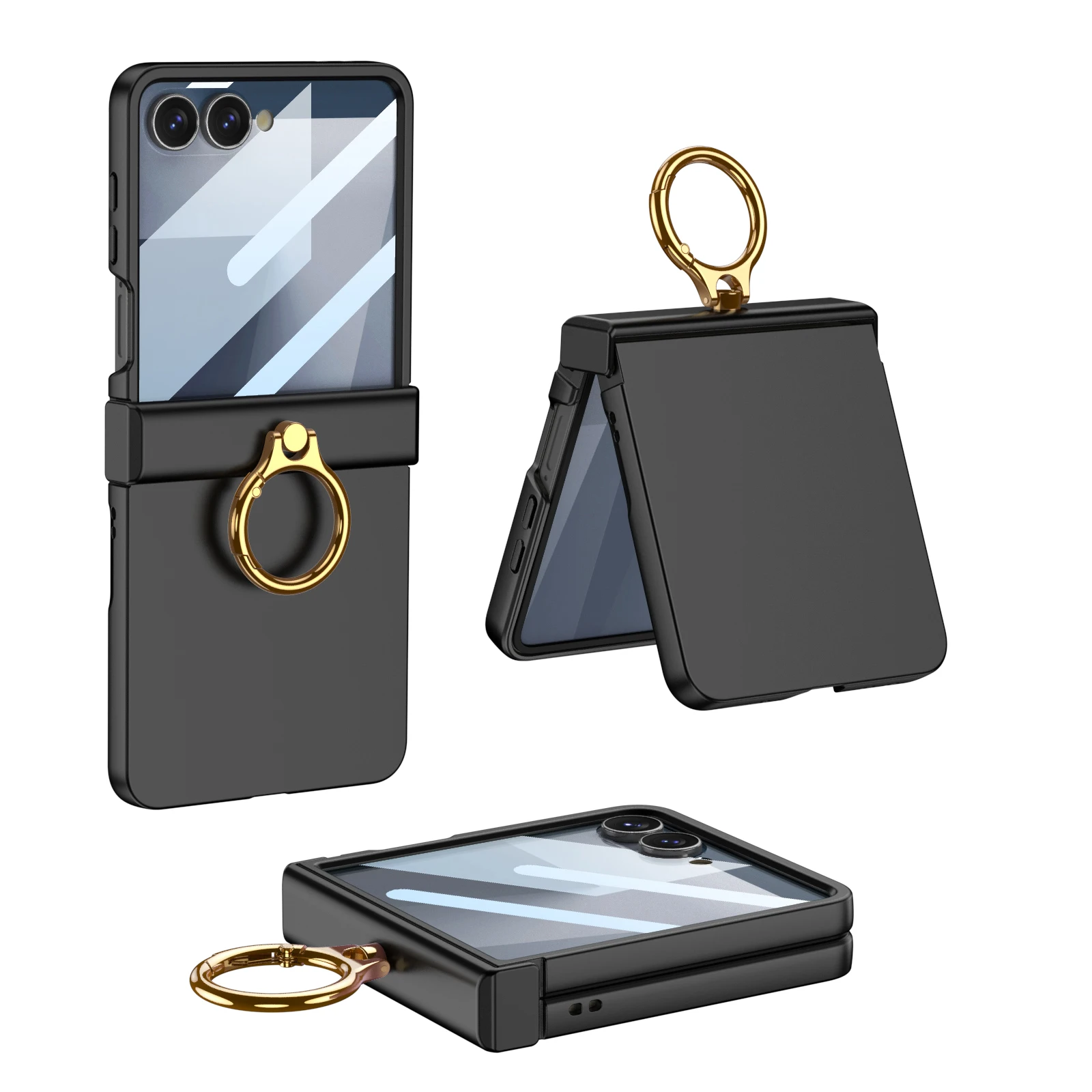 Für Samsung Z Flip 7, Ringständer, Handyhülle, schmal, matt, Scharnierschutz, Halter, Hartschalen-Abdeckung für Samsung Galaxy Z Flip 7