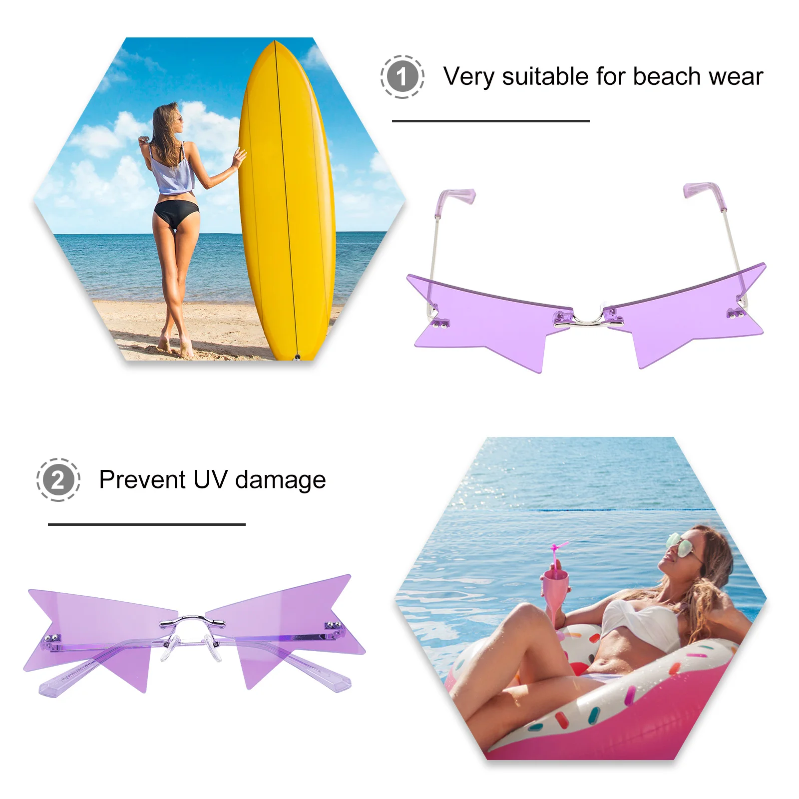 

Rimless Sunglasses Fashion Glasses Women Men Party Accessories Frameless Eyewear Travel Photo Props Durable Comfortable Wear