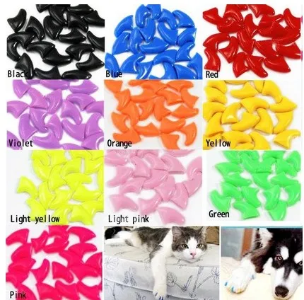 Lots 100pcs 14 Colors Soft Dog Pet Nail Caps Claw Control Paws off + 5pcs Adhesive Glue Size XS S M L XL XXL Free Shipping