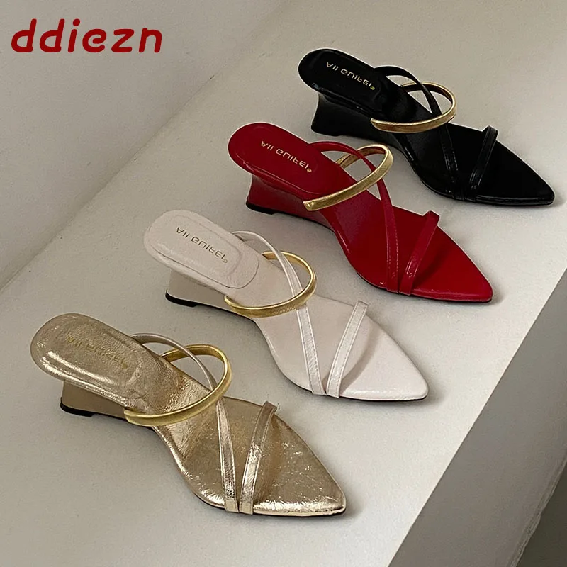 

Fashion Wedges Slides Slippers For Women Elegant Pumps Heels Sandals Pointed Toe Ladies Wedge Slipper Shoes New In Summer