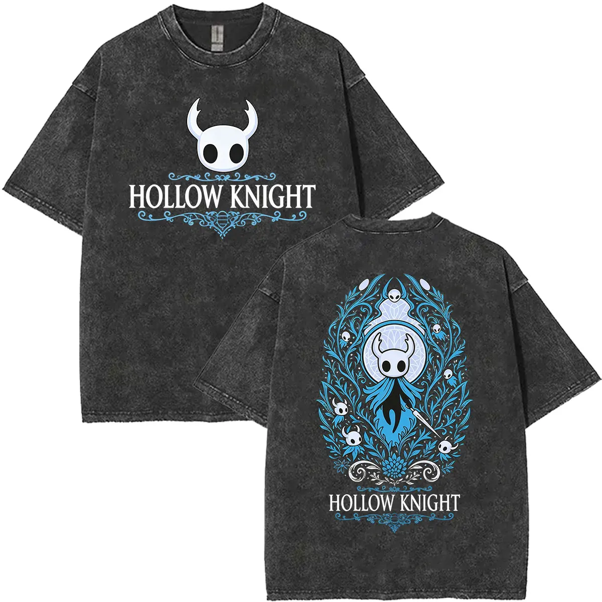 Hollow Knight Vintage Washed Cotton T Shirts Men's Loose Game Fans Short Sleeve T-shirt Unisex Clothing Fashion Oversized Tshirt
