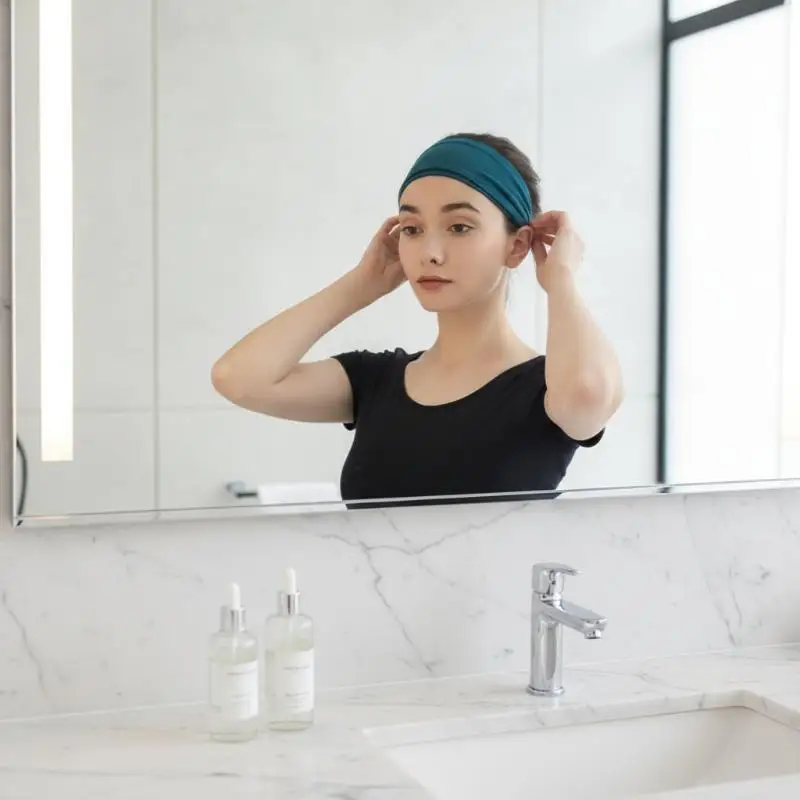 1 Stück Make-up-Haarband, Damen-Baumwoll-Stirnband, Turban, einfarbig, elastisches Haarband, Yoga-Haarband, 2-in-1-Haaraccessoire. – Detail 1