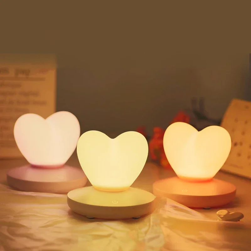 Cute Touch Control Love Heart Shape USB Rechargable Table Lamp Girl Modeling Lamp Energy Saving Romantic Decoration Night Light