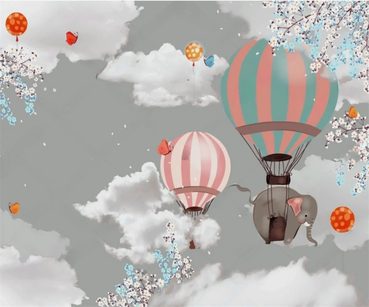 

Обои на заказ с изображением синего неба, белых облаков и воздушного шара, для детской комнаты, фоновые настенные панно, декор для дома.